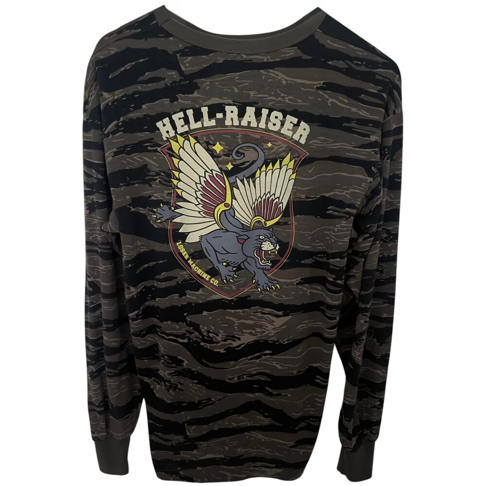 Loser Machine Company Winged panther Long Sleeve Graphic T-Shirt Men's L Gray